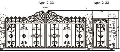 Распашные кованые ворота с узором Арт. 2-33